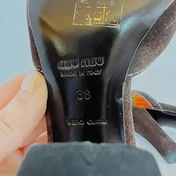 SOLD Miu Miu Y2K Green and Orange Yarn Abstract Rounded Chunky Heels - Picture 10 of 12